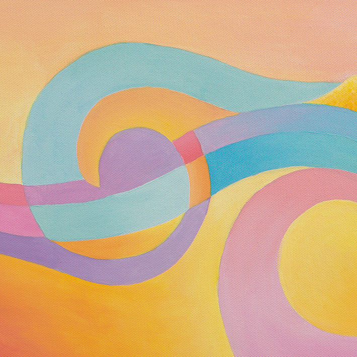 Texture detail of acrylic brushstrokes in First Light Over Paradise ocean sunrise painting by Silke Hendel