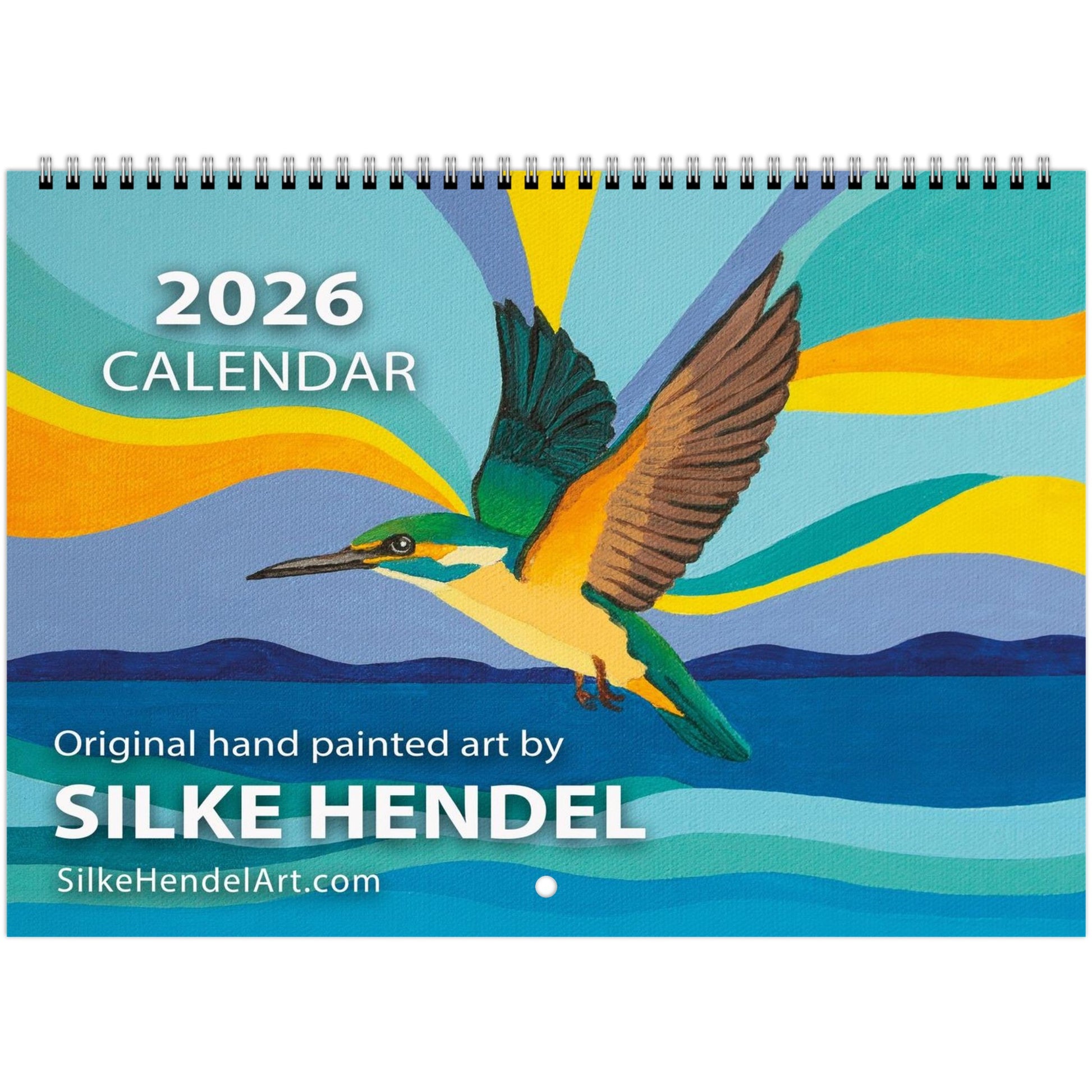hand-painted art calendar by New Zealand artist Silke Hendel – vibrant abstract nature-inspired artwork in bold, joyful colours, perfect for art lovers and home décor.