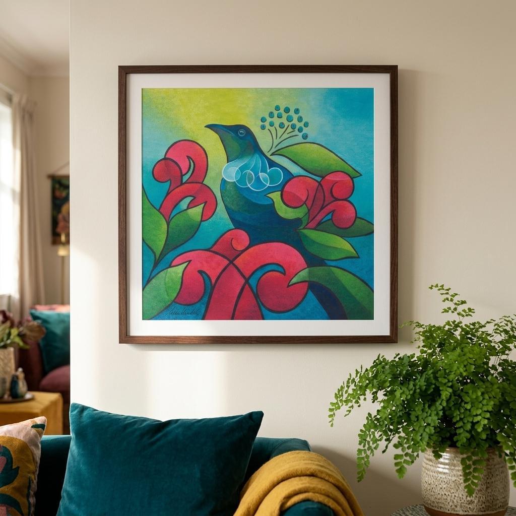 Tui in Bloom - Wooden Framed Print (Museum)
