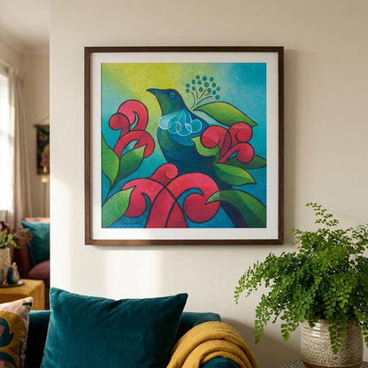 Tui in Bloom - Wooden Framed Print (Museum)